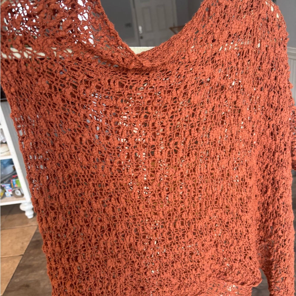 Handmade in Indonesia Cozy V-Neck Sweater/Shawl in Warm Rust